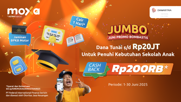 Moxa menawarkan promo pembiayaan berupa program pinjaman dana tunai dengan cashback senilai Rp200.000 hingga 30 Juni 2025.